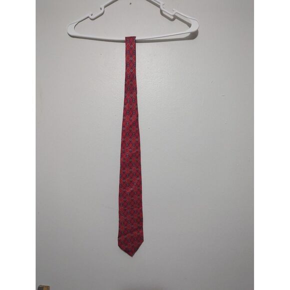 Bert Pulitzer Textured Silk Red Tie Made In USA Red Blue White Chain Pattern - Picture 1 of 4